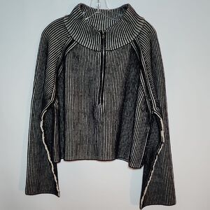 ZENANA Two Tone Ribbed Half Zip Sweater Black and Cream